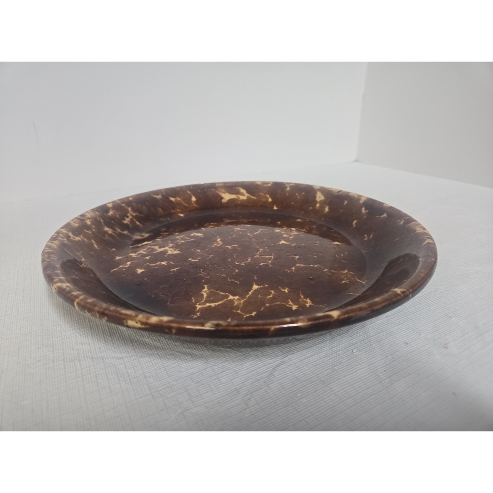 Antique Bennington Brown Spongeware Pottery Pie‎ Plate Yellowware Pie Dish 11"